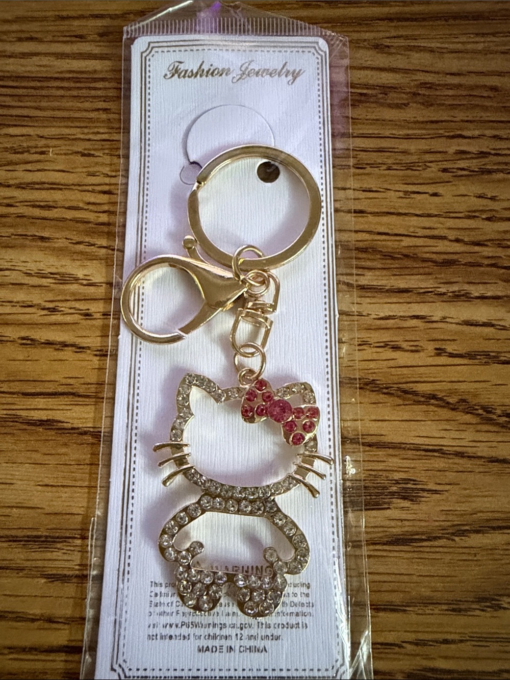 Fashion Jewelry Gold Tone Cat Key & Card Holder with Pink Bow